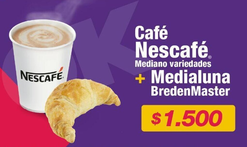 OK Market Café Nescafé Mediano variedades + Medialuna BredenMaster oferta