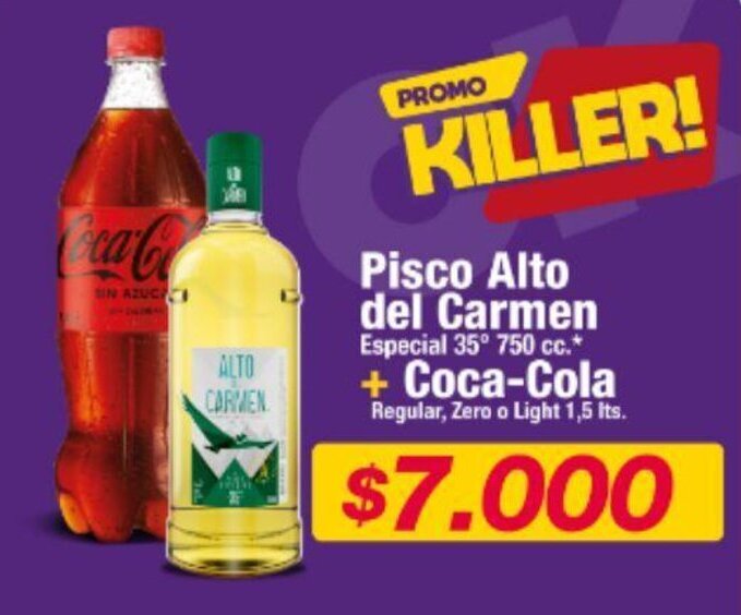 OK Market Pisco Alto del Carmen Especial 35° 750 cc.* + Coca-Cola Regular, Zero o Light 1,5 Its. oferta