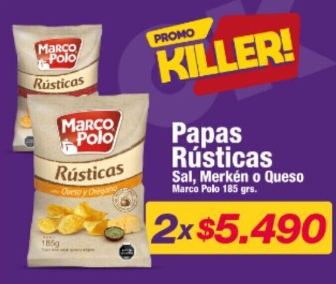 OK Market Papas Rústicas Sal, Merkén o Queso Marco Polo 185 grs. x 2 oferta