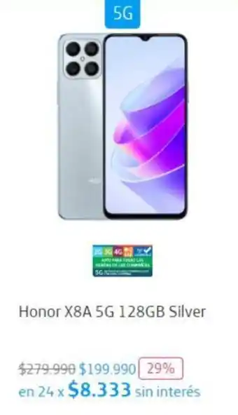 Movistar Honor X8A 5G 128GB Silver oferta