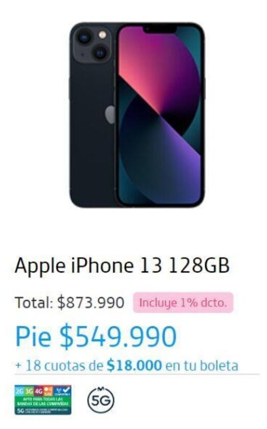 Movistar Apple iPhone 13 128GB oferta