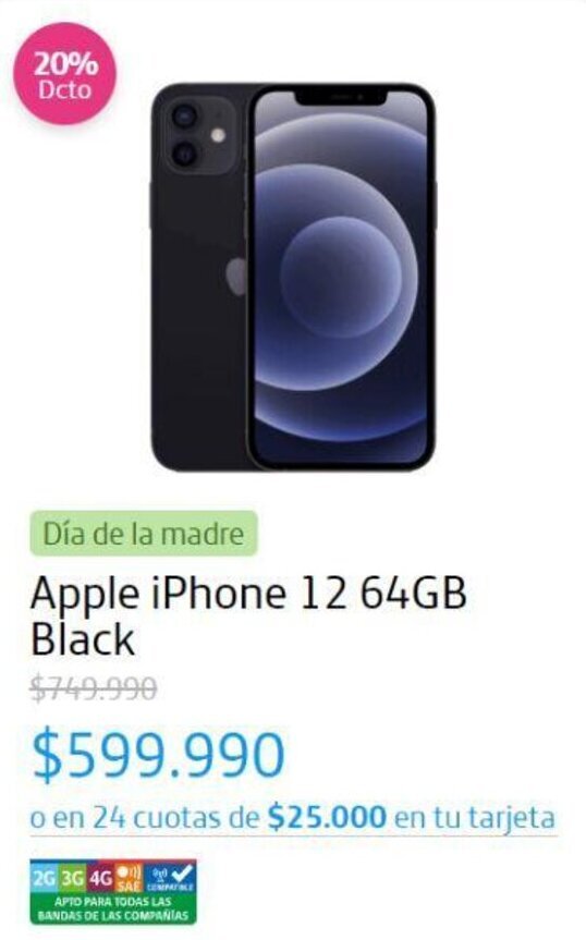 Movistar Apple iPhone 12 64GB Black oferta