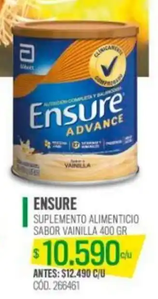 Cruz Verde ENSURE SUPLEMENTO ALIMENTICIO SABOR VAINILLA 400 GR oferta