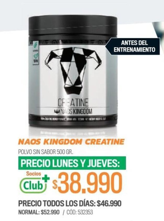 Cruz Verde NAOS KINGDOM CREATINE POLVO SIN SABOR 500 GR. oferta