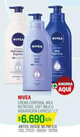Cruz Verde NIVEA CREMA CORPORAL MILK NUTRITIVA, SOFT MILK O HIDRATACIÓN EXPRESS 1 LT oferta