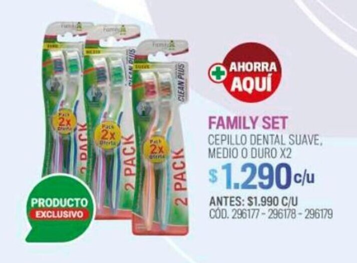 FAMILY SET CEPILLO DENTAL SUAVE MEDIO O DURO X 2 oferta en Cruz Verde