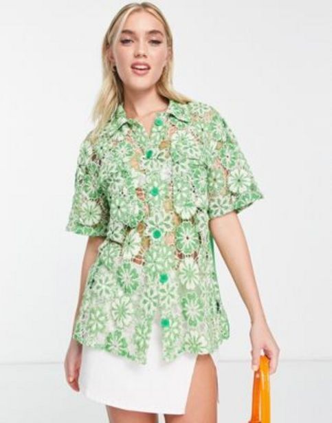 Asos Asos design short sleeve shirt in green floral crochet oferta
