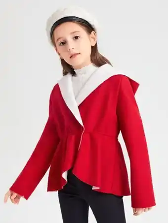 Shein Niñas abrigo con diseño de botón bajo con fruncido con capucha oferta