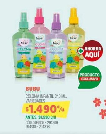 Cruz Verde BUBU COLONIA INFANTIL 240 ML, VARIEDADES oferta