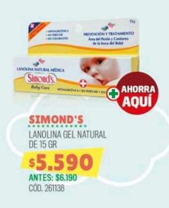Cruz Verde SIMOND'S LANOLINA GEL NATURAL DE 15 GR oferta