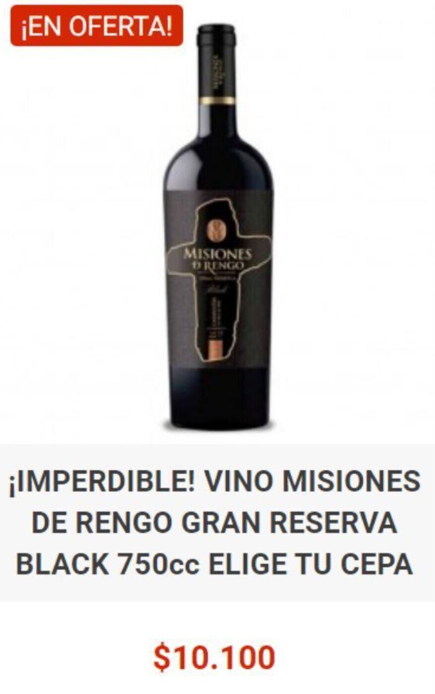 El Cielo ¡IMPERDIBLE! VINO MISIONES DE RENGO GRAN RESERVA BLACK 750cc ELIGE TU CEPA oferta