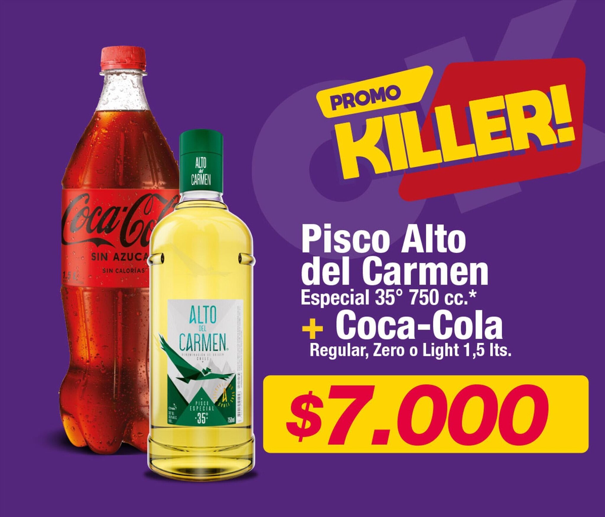 OK Market Pisco Alto del Carmen Especial 35° 750 cc. + Coca-Cola Regular, Zero o Light 1,5 Its. oferta