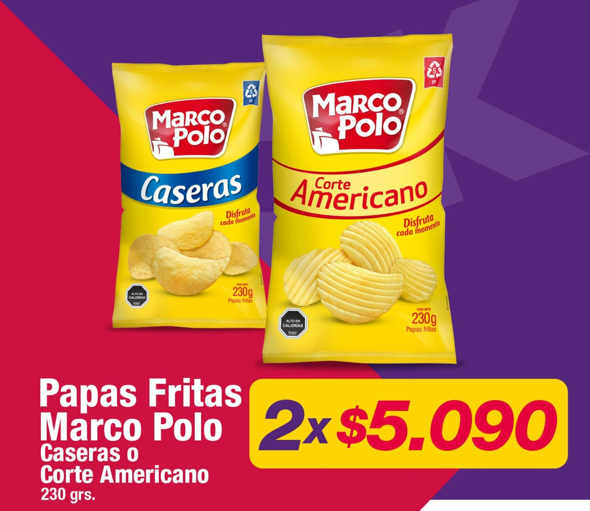 OK Market Papas Fritas Marco Polo Caseras o Corte Americano 230 grs. x 2 oferta