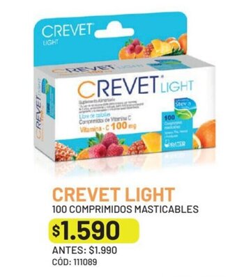 Cruz Verde CREVET LIGHT 100 COMPRIMIDOS MASTICABLES oferta