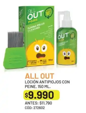 Cruz Verde ALL OUT LOCIÓN ANTIPIOJOS CON PEINE, 150 ML. oferta