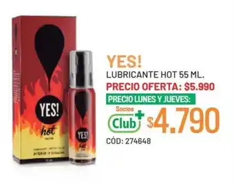Cruz Verde YES! LUBRICANTE HOT 55 ML. oferta