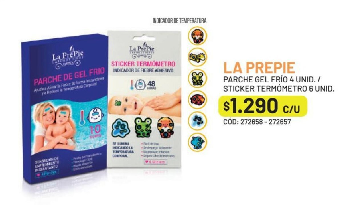 Cruz Verde LA PREPIE PARCHE GEL FRÍO 4 UNID. / STICKER TERMÓMETRO 6 UNID. oferta