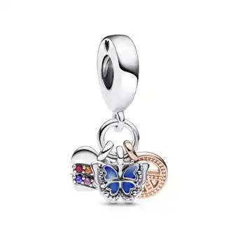 Pandora Charm colgante triple corazón arcoíris, mariposa y paz de dos tonos oferta
