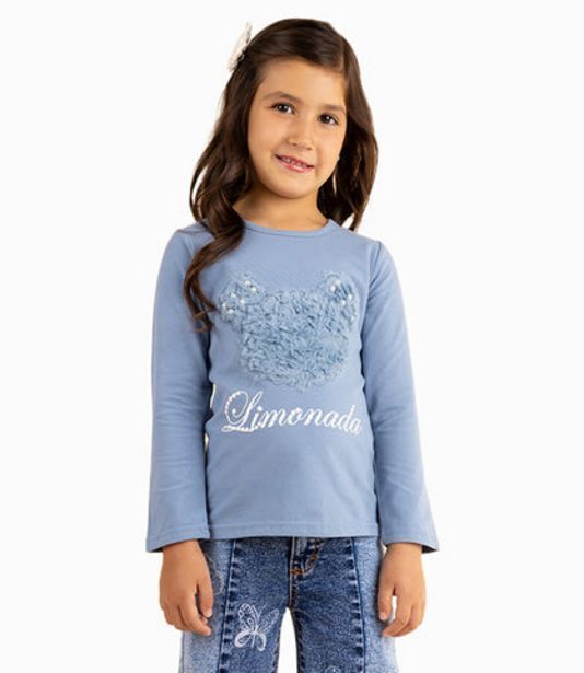 Limonada Polera niña con osos y perlas celeste oferta