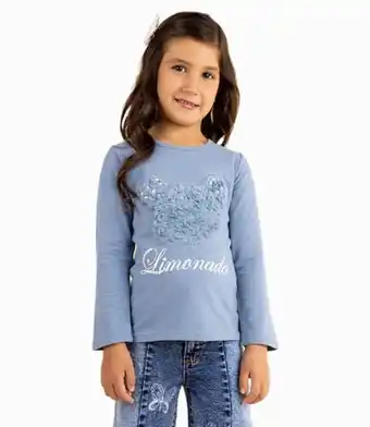 Limonada Polera niña con osos y perlas celeste oferta