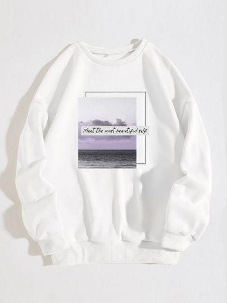 Shein Shein ezwear sudadera foto con con estampado de slogan con forro térmico oferta