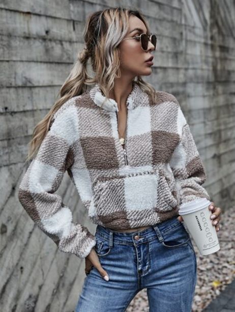 Shein Sudaderas cremallera guingán casual oferta
