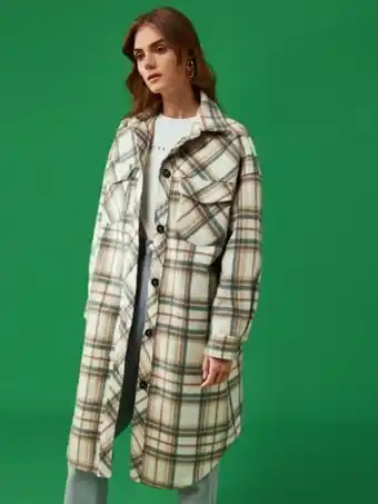 Shein Shein ezwear abrigo de cuadros con bolsillo con solapa de hombros caídos oferta