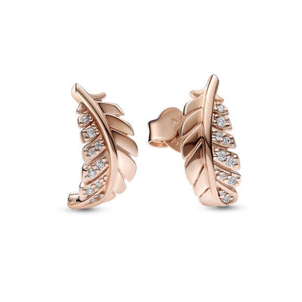 Pandora Aretes de botón pluma curvada flotante oferta