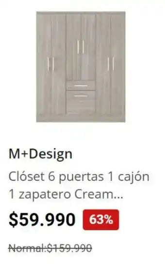 Easy Clóset 6 puertas 1 cajón 1 zapatero Cream... M+Design oferta