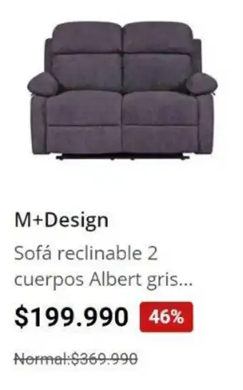 Easy M+Design Sofá reclinable 2 cuerpos Albert gris... oferta