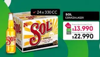 Tottus SOL CERVEZA LAGER 24 x 330cc oferta