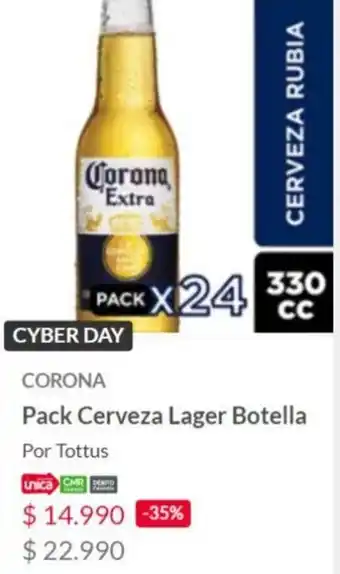 Tottus CORONA Pack Cerveza Lager Botella 24 x 330cc oferta
