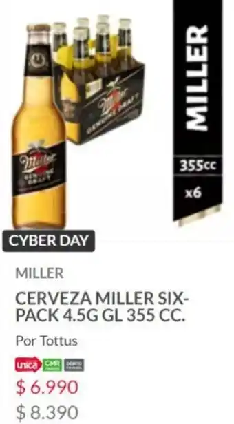 Tottus CERVEZA MILLER BOTELLA 6 x 355cc oferta