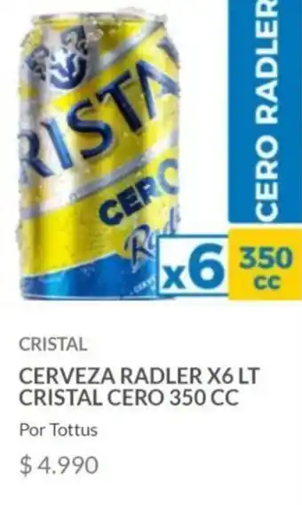 Tottus CERVEZA RADLER CRISTAL CERO LATA 6 x 350cc oferta