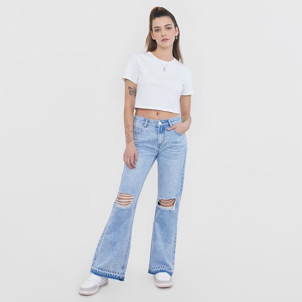 Corona Jeans mujer flare destroyed azul claro oferta