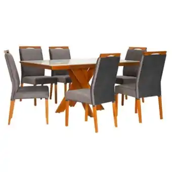 Falabella Comedor gramado 6 personas canela-gris claro roca oferta