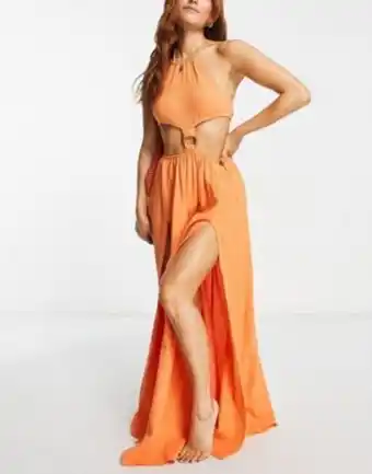 Asos Asos design halter maxi beach dress in orange crinkle oferta