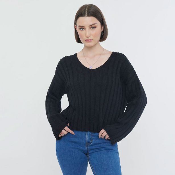Corona Sweater mujer cuello v negro oferta