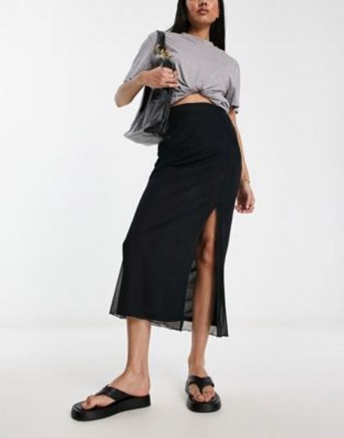 Asos Urban threads mesh midaxi skirt with lettuce hem in black oferta
