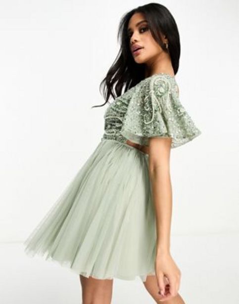 Asos Beauut bridesmaid embellished mini dress with open back detail in sage green oferta