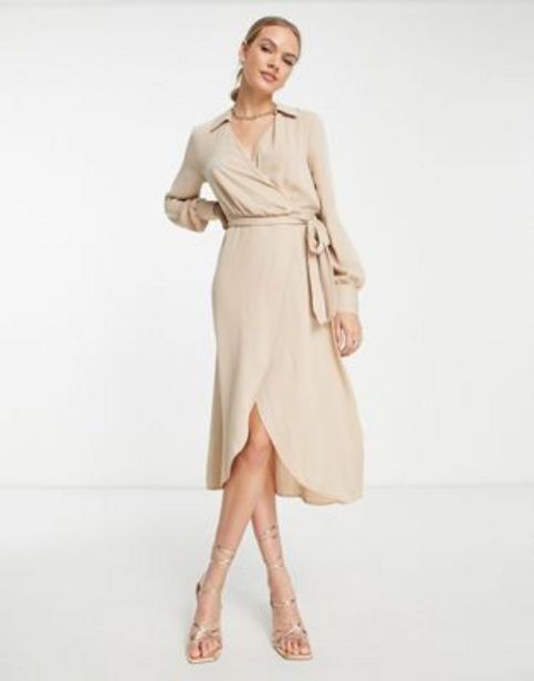 Asos Asos design collared wrap midi dress with tie belt in stone oferta
