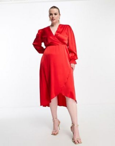 Asos Ax paris plus long sleeve wrap dress in red satin oferta