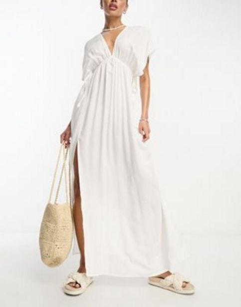 Asos Asos design flutter sleeve maxi beach dress with channelled tie waist in white oferta