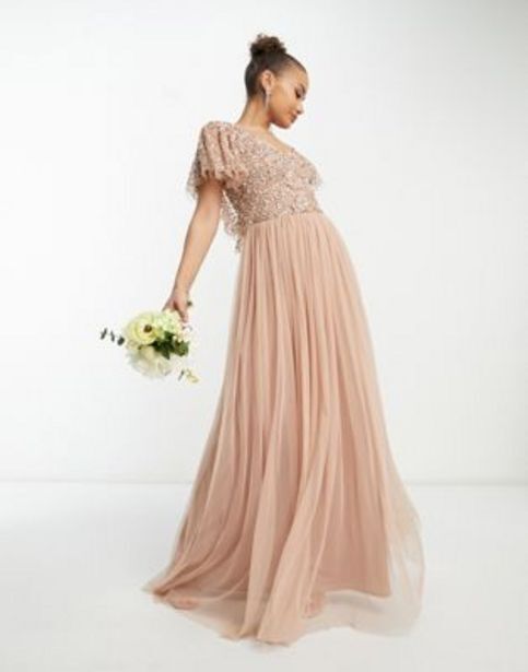 Asos Beauut bridesmaid emellished bodice maxi dress with flutter sleeve in taupe oferta