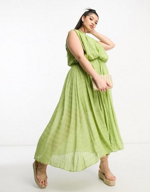 Asos Asos design curve gathered textured high low midi dress in pistachio oferta