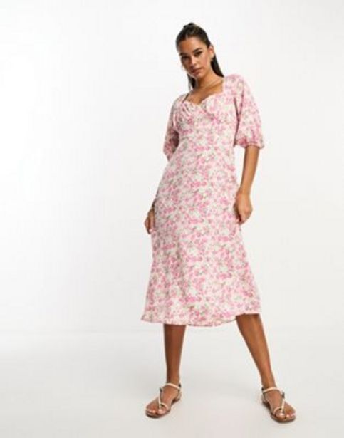 Asos Lola may tie back puff sleeve midi smock dress in pink floral print oferta
