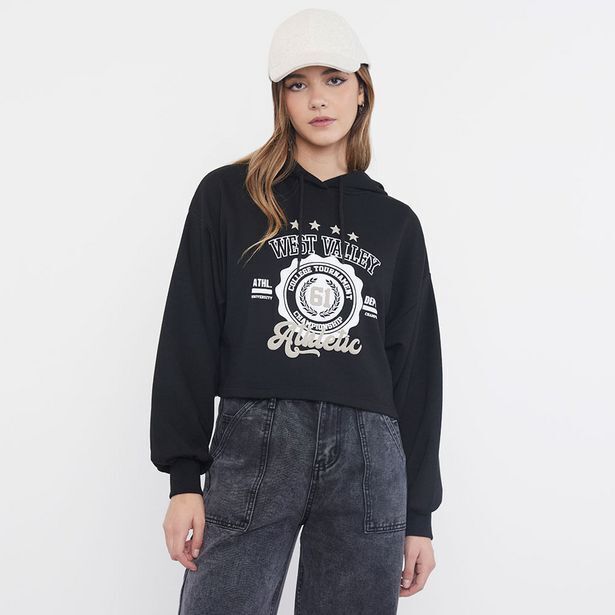 Corona Polerón mujer hoodie crop negro oferta