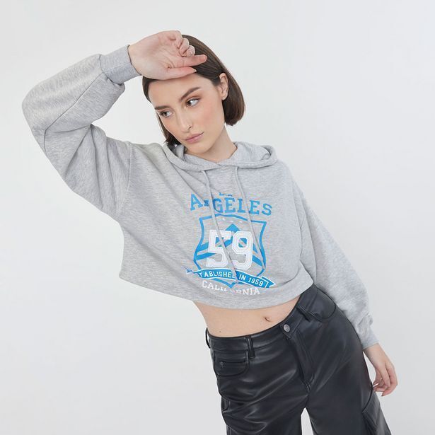 Corona Polerón mujer hoodie crop gris oscuro oferta