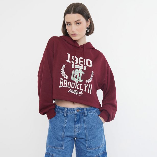 Corona Polerón mujer hoodie crop rojo oscuro oferta