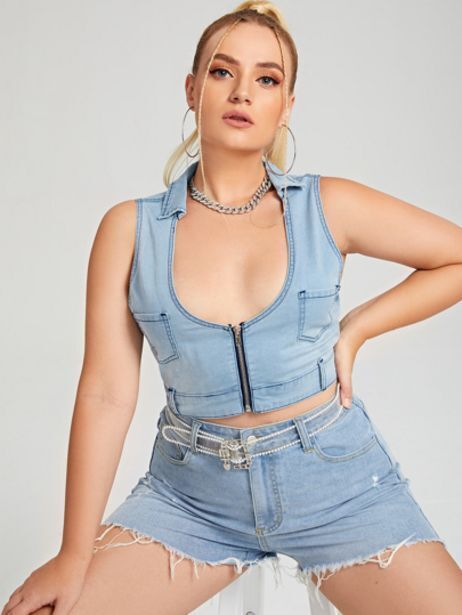 Shein Top mezclilla con cremallera delantera oferta